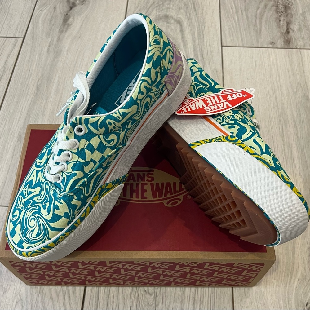 New Vans Era Stacked Wavy Daze Tile Blue Green Platform Sneakers